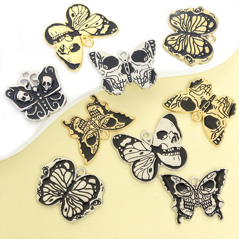 10pcs 5Styles Dark Gothic Style Black Skull & Butterfly Series Esmalte Para Jóias De Bricolage