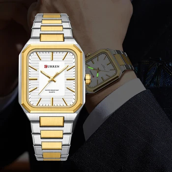 Relógio Masculino CURREN Marca Original Ponteiros Luminosos Genuínos Mostrador Quadrado De Aço Inoxidável Fashion Business Casual Quartzo Analógico À Prova D'água 8457 XB - Watches