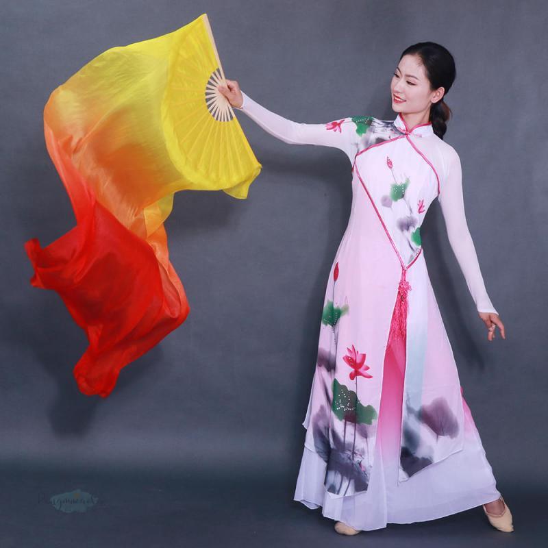 Dança do ventre de 1,8 metros de comprimento, dança do véu da igreja, gradiente de 3 cores, ventilador quadrado de mão, dançando com o ventilador