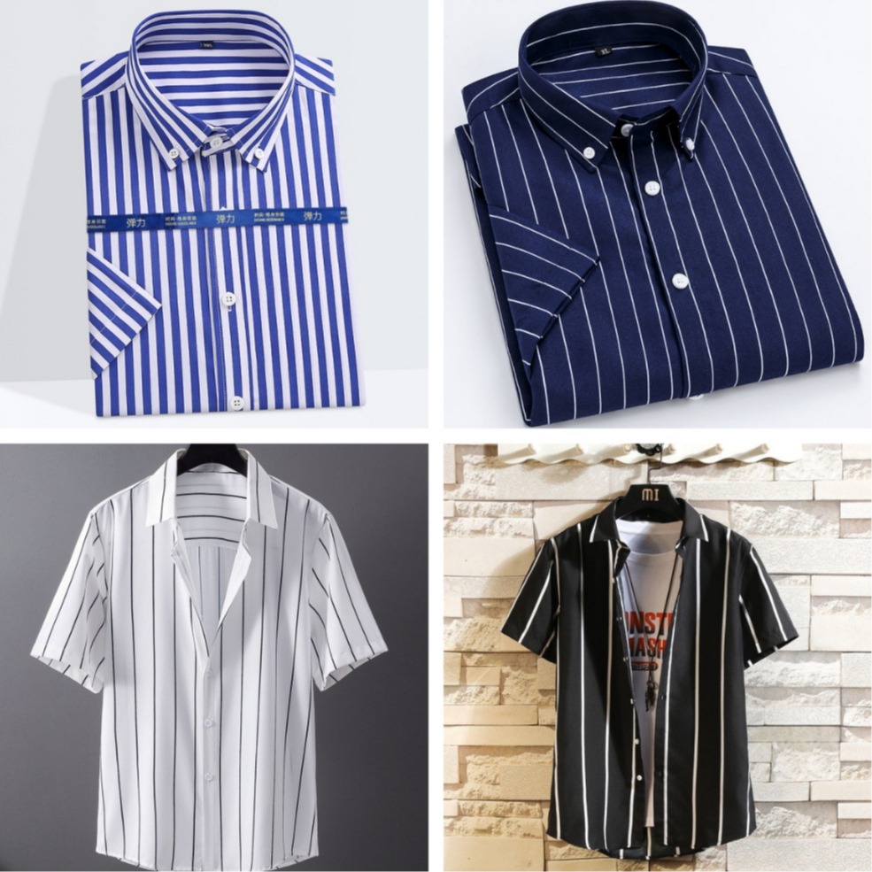 Novas Camisas Listradas Masculinas De Moda Camisa De Manga Curta Branca Casuais De Algodão em Oferta na Shopee