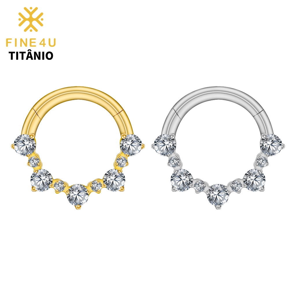 FINE4U Piercing Titânio Argola Septo Daith Cravejadas Com Zircônias hipoalergênica em Oferta na Shopee