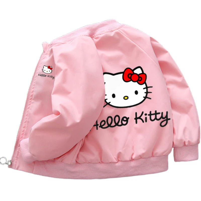 Sanrio Hello Kitty Casacos Meninas Primavera Outono Baby Kids Cartoon Manga Longa Zipper Casual Roupa Exterior Infantil