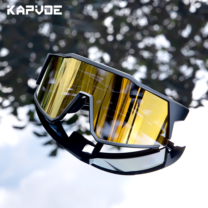Kapvoe Preto Polarizado Mtb Ciclismo Vidro Mountain bike Óculos De Sol Masculino E Feminino 4 Lentes