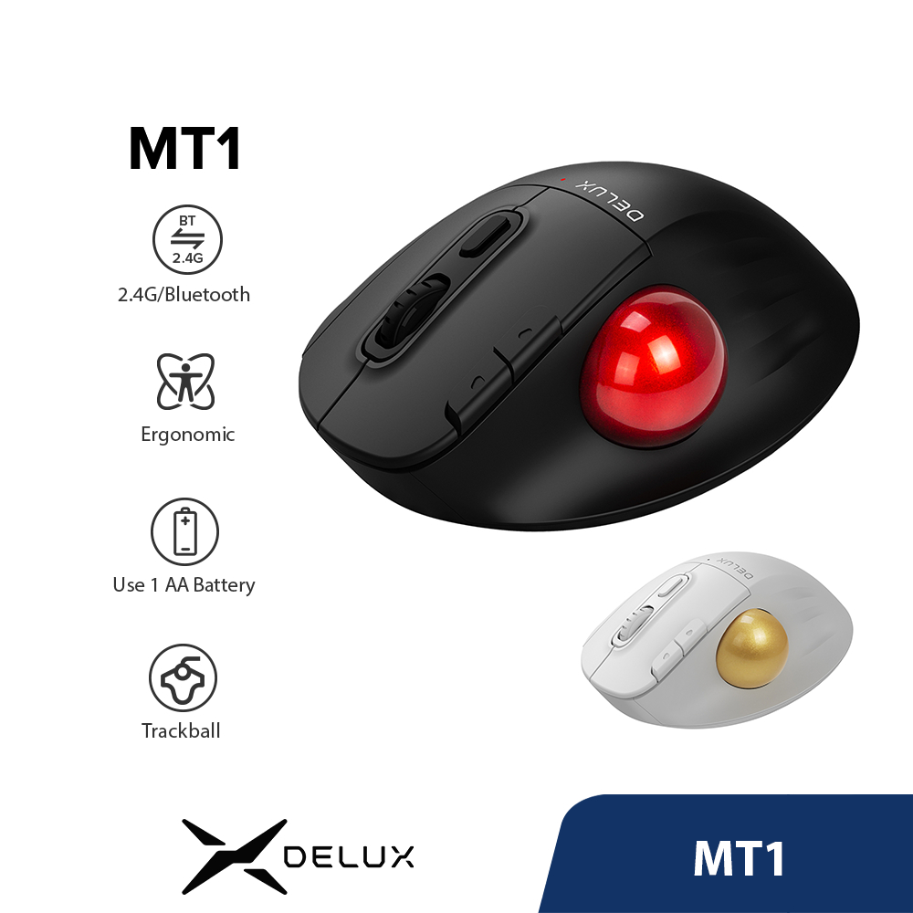 Delux MT1 Mouse De Computador Sem Fio Bluetooth 2.4gHz Dongle Ergonômico Removível Trackball em Oferta na Shopee
