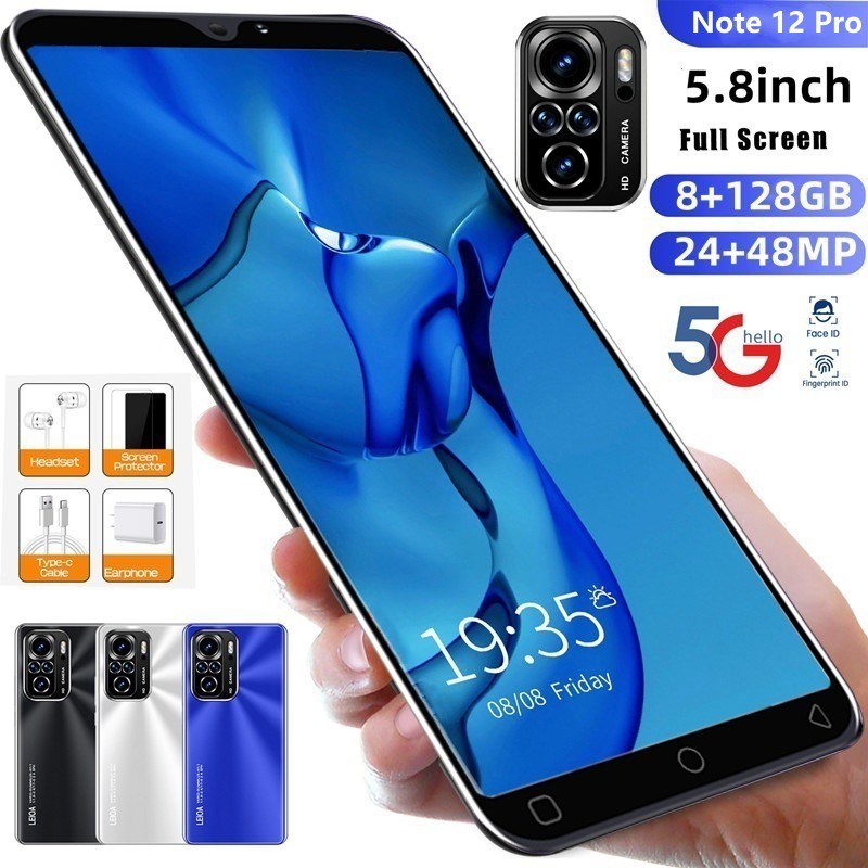 Celular Note 12 Pro 5.8Polegadas 8 + 128GB Celular Barato Note10 5G Smartphone Dual Sim Celulares