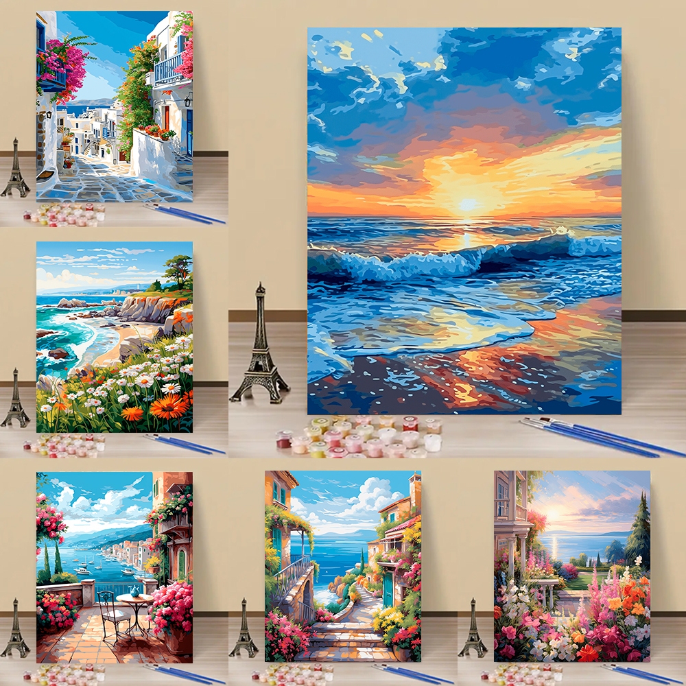 DROFE-kit Pintura Numerada-Vista De Floração À Beira-Mar-Terapêutica-Decoração De Quarto-p...