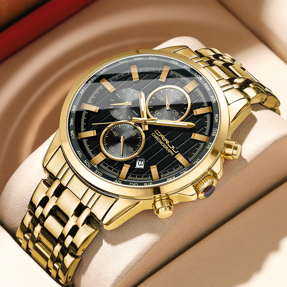 CRRJU Relógio Masculino Marca Original Cronógrafo De Luxo Aço Inoxidável Ouro Ponteiros Luminosos Fashion Casual Business Sports Quartz Waterproof 2315 XS em Oferta na Shopee