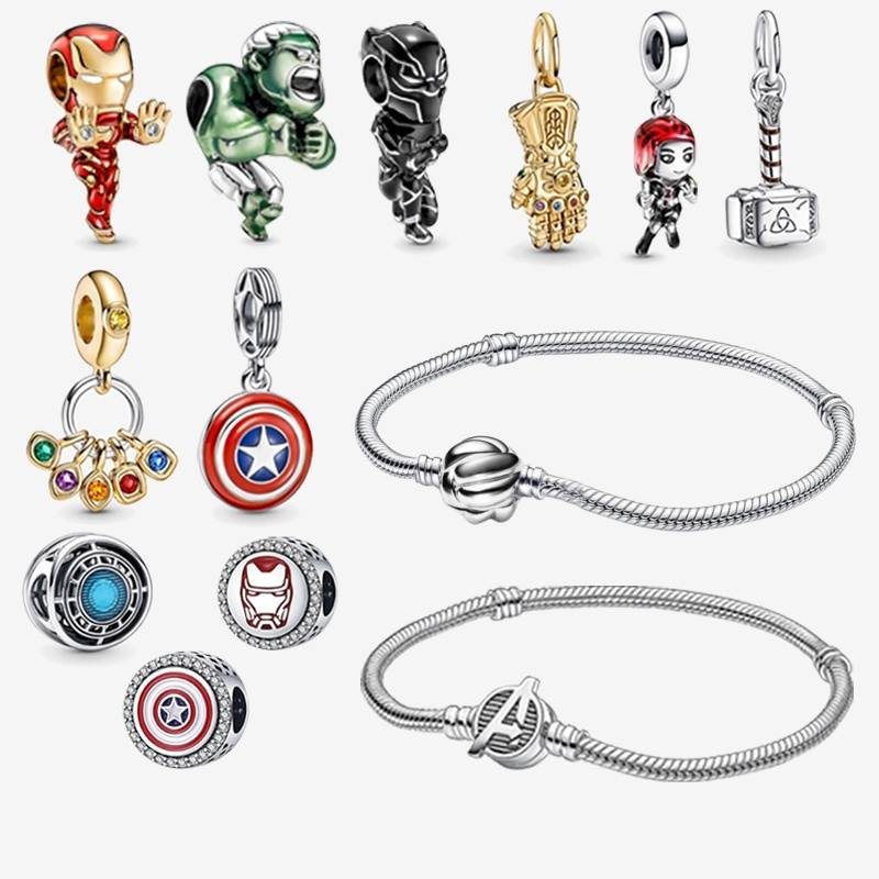 Coleção Universo Marvel - Avengers Pulseira de contas em prata 925 - Presentes de bijutaria DIY em Oferta na Shopee