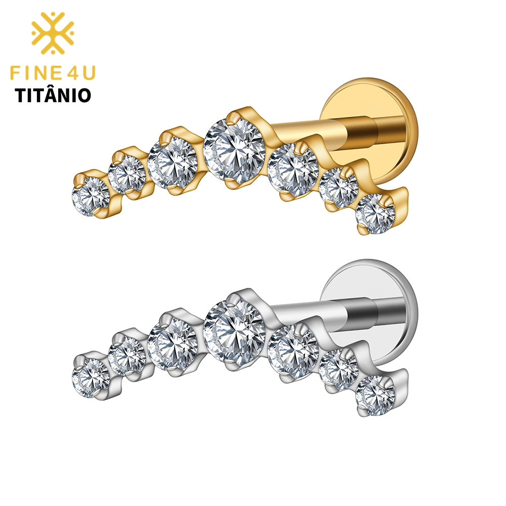 FINE4U Piercing Titânio Com 7 Zircônias Cluster Para Helix Conch Flat Cartilagem Hipoalergênico em Oferta na Shopee