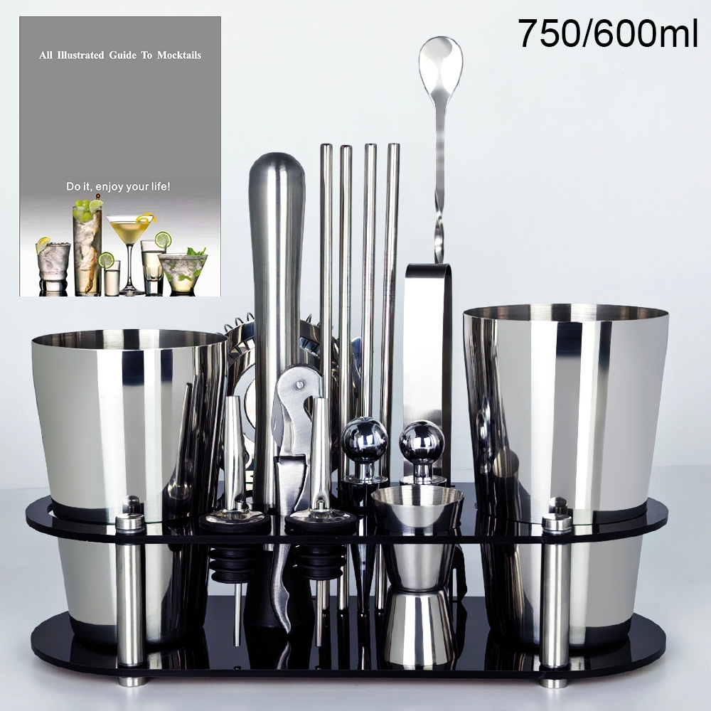 16 Pçs 750/600ml Boston Cocktail Shaker Conjunto Barware Bartender Kit Ferramentas De Bar Com Suporte De Receita De