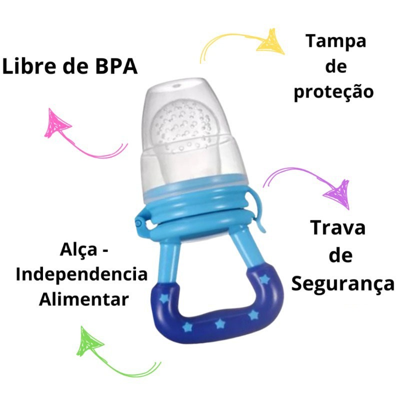 Chupeta Alimentadora Bebe Para Frutas Com Tampa Higiênica Prática Com Bico De Mamadeira Macio