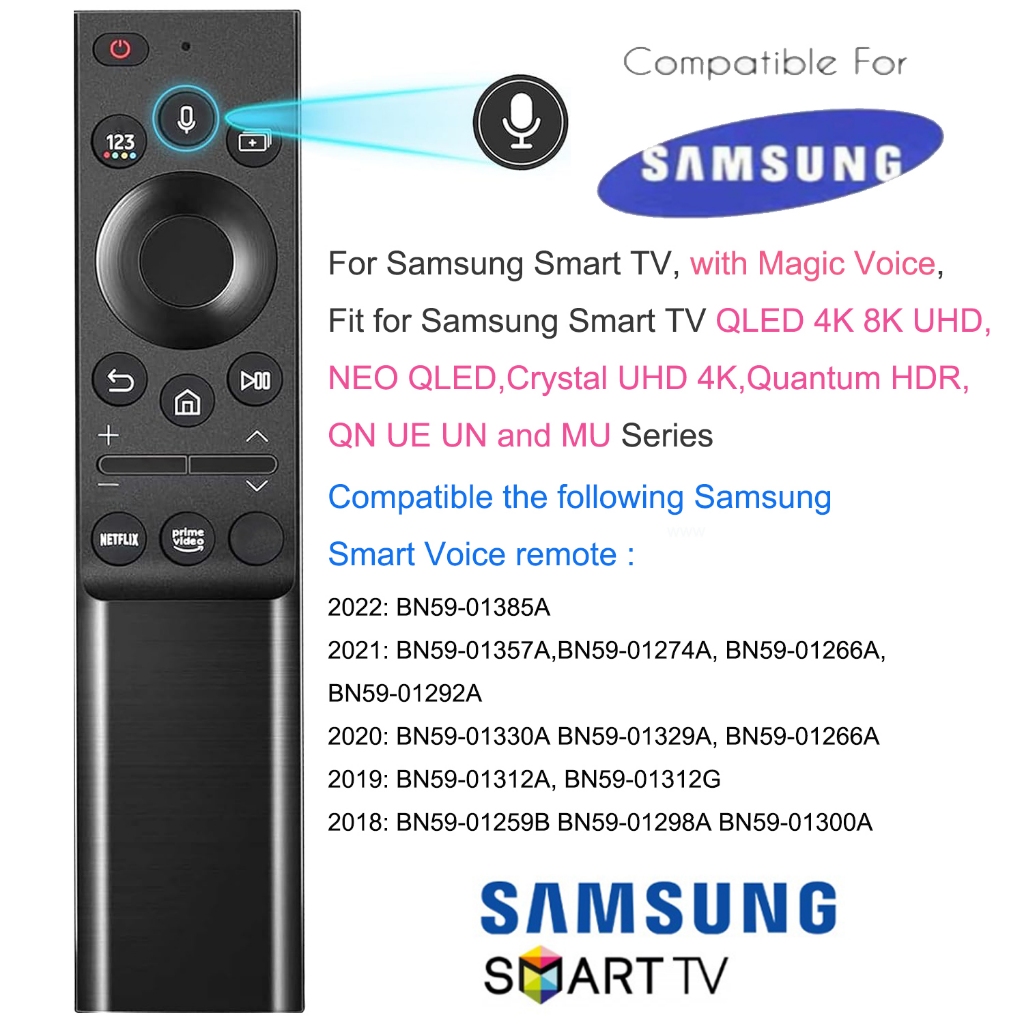 Controle Remoto De Substituição Para Samsung Smart TV , Com Magic Voice , Adequado QLED 4K 8K UHD , NEO , Crystal 4K , Quantum HDR , QN UE UN E MU Series