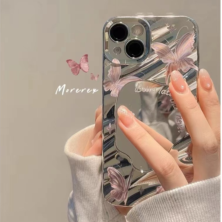 Compatível Para iPhone 16 15 14 13 12 11 Pro MAX X XR XS 7 8 Plus Wave Mirror Galvanizado Prata Espelho De Maquiagem Ros em Oferta na Shopee