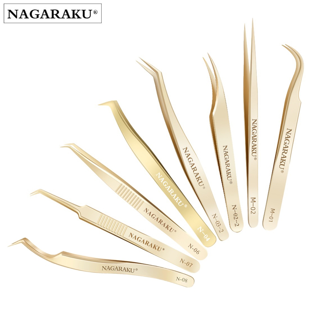 NAGARAKU Stainless Steel Straight Curved Nail Tools Eyelash Extension Tweezers eyelashes - Beauty