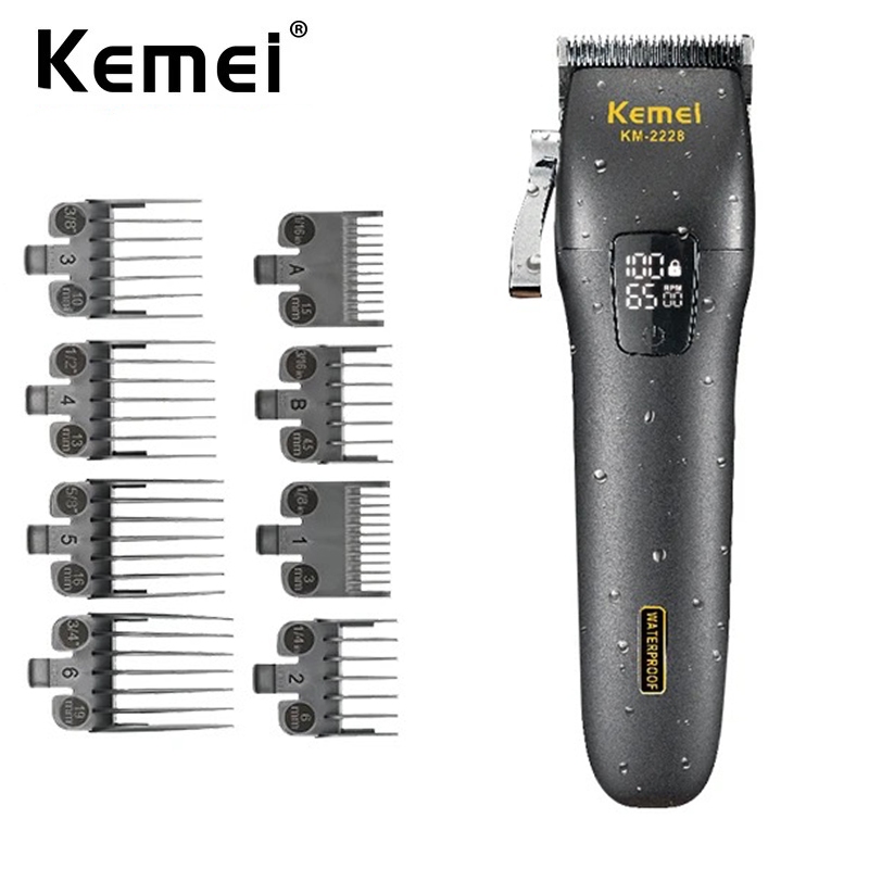 Cortador De Cabelo Profissional Lavável Kemei Elétrico Recarregável Barbeador Máquina De Corte IPX7 À Prova D'água - Beauty