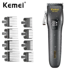 Cortador De Cabelo Profissional Lavável Kemei Elétrico Recarregável Barbeador Máquina De Corte IPX7 À Prova D'água