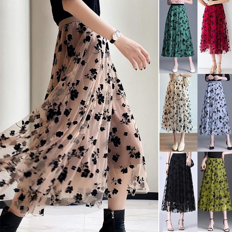 Saia Midi De Babado Plissada Tule Florida Saia Floral Evangélica Estampada Florais Saia Tule