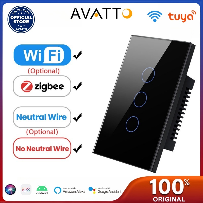 AVATTO Tuya WiFi/Zigbee Interruptor De Luz Inteligente , Fio Neutro Necessária 1/2/3/4 Toq...