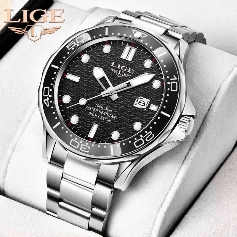 LIGE Relógio Original Masculino Data de Negócios Relógios Luxo Esporte Relógios de Quartzo Relógio de Pulso de Silicone Luminoso À Prova D 'Água