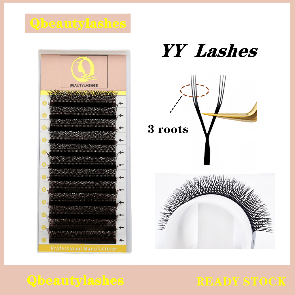 Qbeautylashes YY shape 0.07 Natural EyeLash Extensions Três Pestanas De Ventilador De Ponta Brasileira Fornecidas Com Pretas