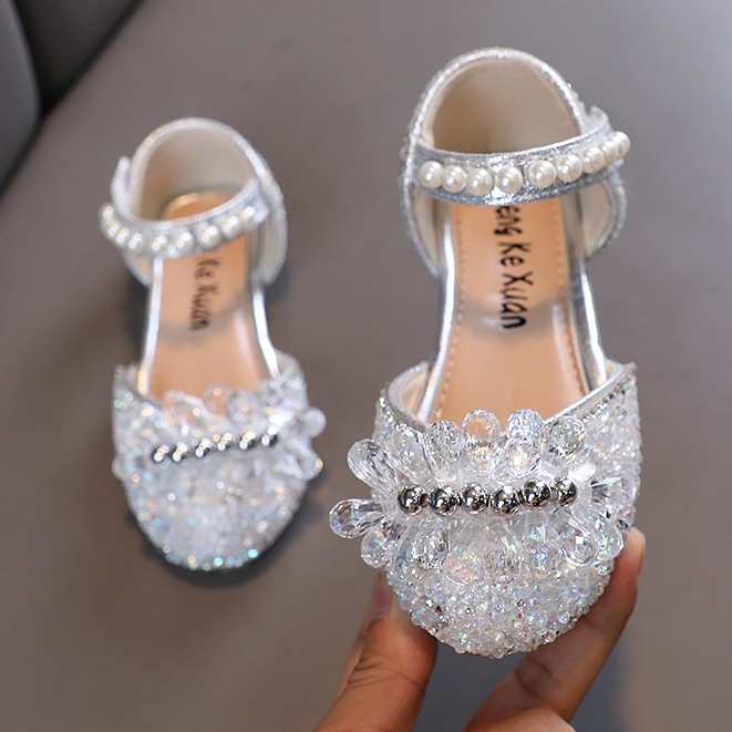 Sandália Infantil Menina Elegante Pérola Princesa Princesa Cristal Sapatos Aniversário de Casamento Sapatos de Dança