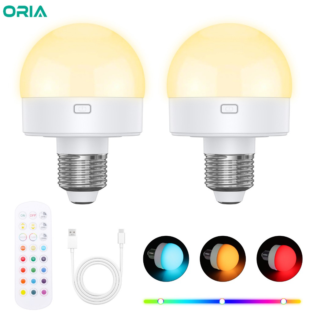 Lâmpadas Recarregáveis ORIA E26/E27 Removíveis Com Controle Remoto De 12 Cores RGB Para Qu...
