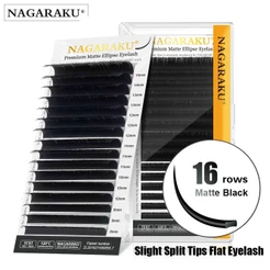 Nagaraku 16 Fileiras Preto Fosco Elipse Pontas únicas Extensões de Cílios Premium Extra Macios Cílios Postiços