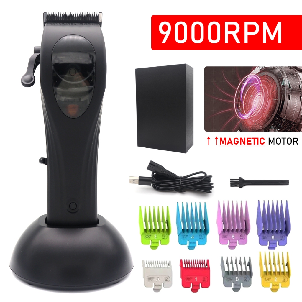 Clipper De Cabelo Masculino 9000 RPM Motor Magnético Com Carregador Base Máquina De Corte Aparador Máquinas Profissionais De Barbeiro