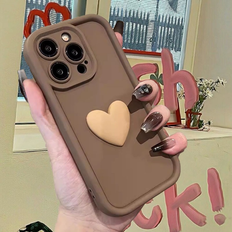 Capa Protetora 3D Love Phone Para iPhone17 16 11 12 13 14 15 Pro Max XS XR 7 8 Plus SE Silicone Macio Simples