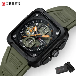CURREN Relógio Masculino Top Brand Original Autêntico Novo Cronógrafo Multifuncional Ponteiros Luminosos De Discagem Quadrados De Silicone Correia Moda Esportes Quartzo À Prova D'água 8461