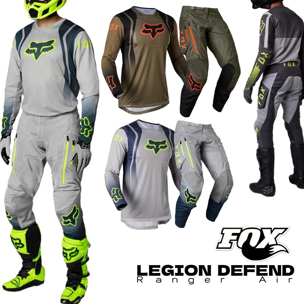 Versão De Configuração Superior ! FOX LEGION DEFEND GREY Off-Road Ranger Air GEAR SET Calças De Motocross Com Bolsos/Zipper Motocicleta/Fato