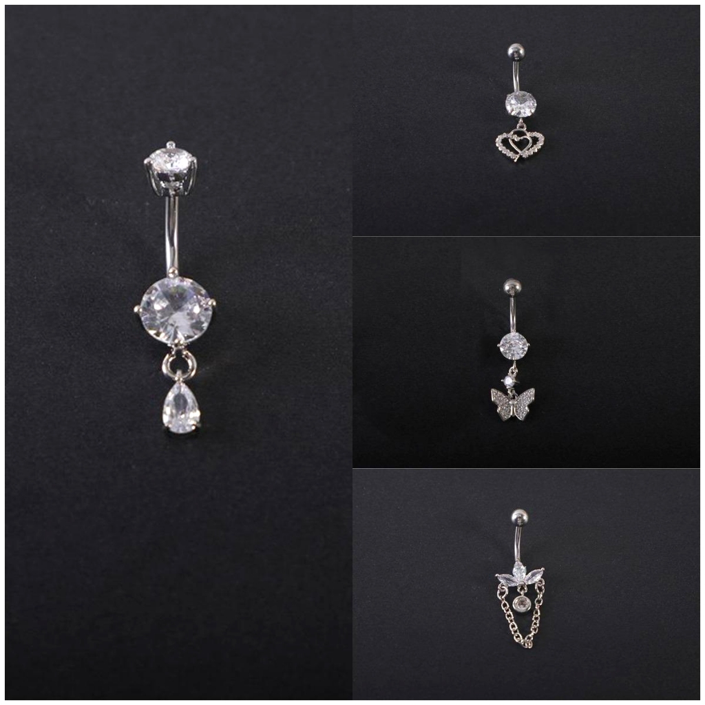 Anel De Umbigo Duplo Em Forma De Coração Aço Inoxidável , Prego Borboleta , Acessório Perfurador De Corpo Zircônio