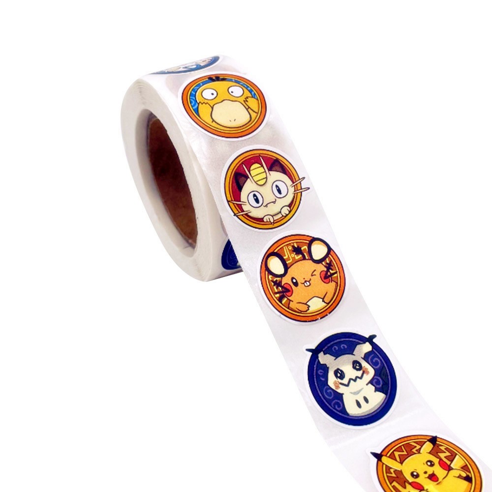 500 Pçs/Rolo Pokemon Go Pikachu Adesivos Anime Bonito Diy Manual Adesivo Decorativo Papelaria Presente em Oferta na Shopee