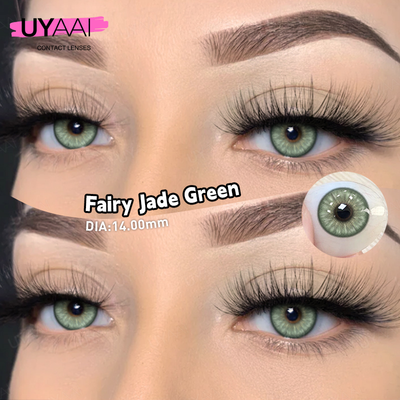 UYAAI 1 Par Série Lente de Contato Verde Natural 14,0-14,5 mm 1 Ano Lente Descartável para Olhos Brown Pupilas Macias