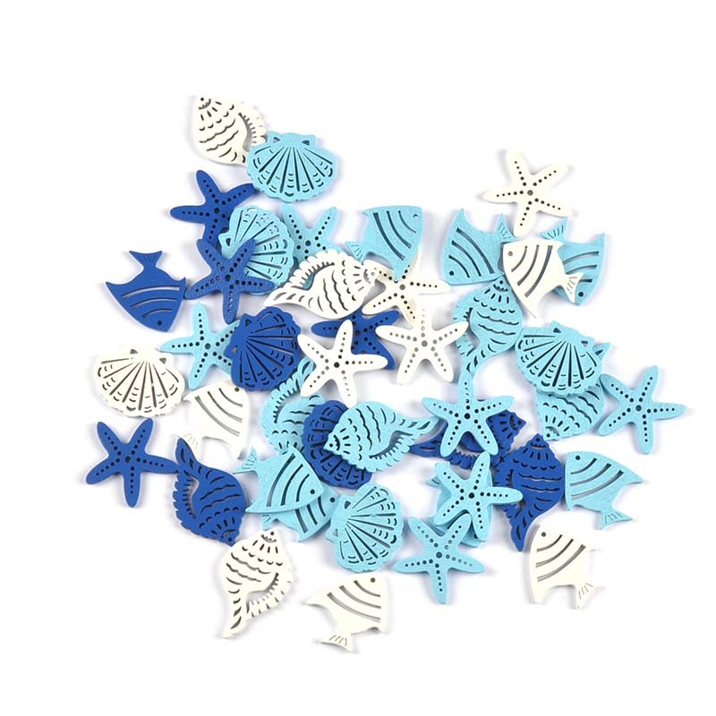 25Pcs/lot 3cm Série Oceânica Mista Azul/Branco Artesanato Em Madeira Conchas De Raspagem Estrela Do Mar Peixe Embelezamentos Home Decor CP4006 em Oferta na Shopee