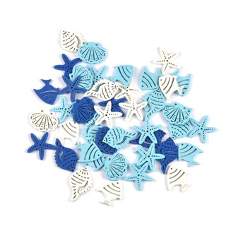 25Pcs/lot 3cm Série Oceânica Mista Azul/Branco Artesanato Em Madeira Conchas De Raspagem Estrela Do Mar Peixe Embelezamentos Home Decor CP4006 em Oferta na Shopee