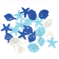 10Pcs 5-6cm Misturado Ocean Shell/Fish/Starfish Artesanato Em Madeira Pendurado Ornamentos Pingente De Azul/Branco Home Decor DIY Arts CP4007