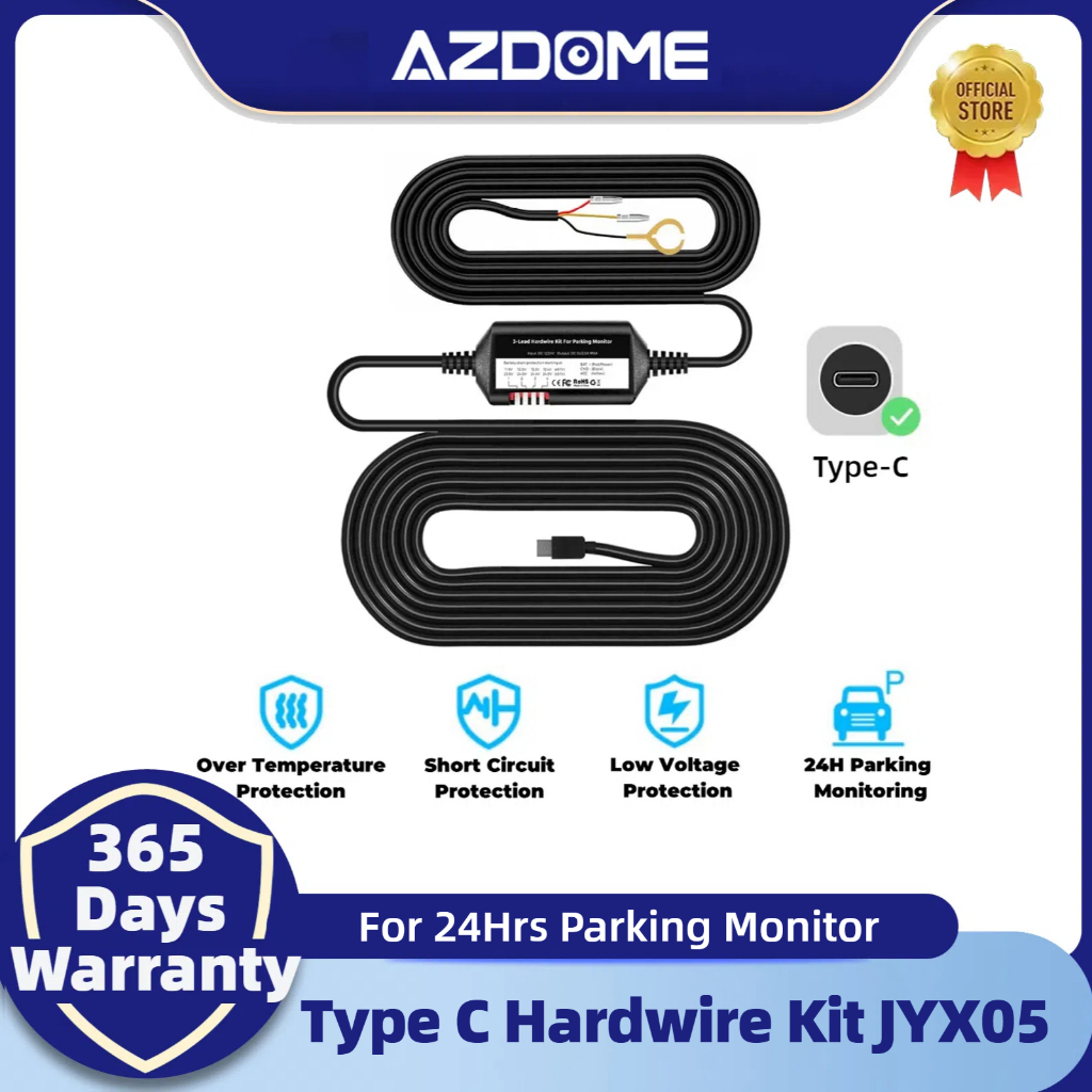 AZDOME Tipo-C Porta 3 Chumbos Acc Hardwire Kit 12-24V A 5V/2.5A Proteção De Baixa Tensão JYX05 Para M330 M550 Dash Cam