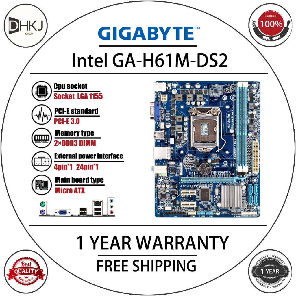 Placa-Mãe Gigabyte GA-H61M-DS2 Usada H61M H61 DDR3 LGA 1155 Pinos M-ATX Core i7/i5 i3