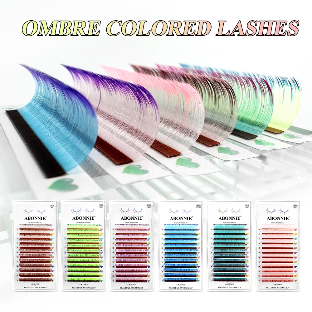 ABONNIE Novo Gradiente Cor Extensão Individual De Cílios Faux Mink Ombre Pestanas De Olhos Coloridas