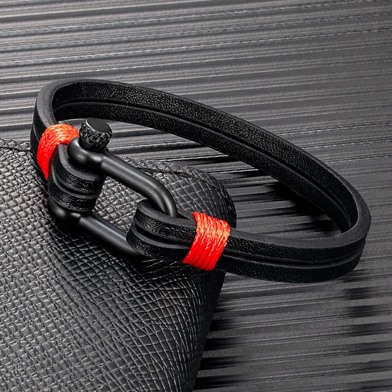 MKENDN Homens Mulheres Pulseira Em Forma De U Pulseiras De Couro Multilayer Feitas À Mão Preto Fivela Esportiva De Aço Inoxidável Estilo Exterior