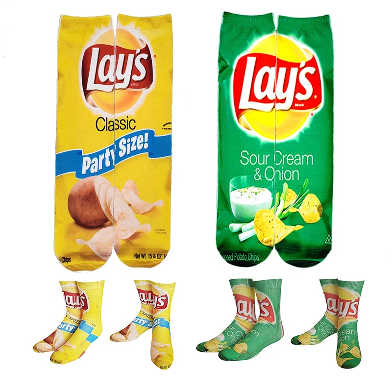 Batatas Fritas De Casal 3D Meias De Dupla Face Impressas Snacks Perna Média Tendência Rua em Oferta na Shopee