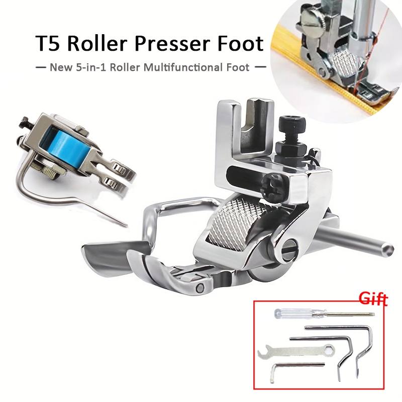 【Promoção】5-Em-1 Conjunto Calcador T5 Multiuso Com Rodas Triplas Para Máquinas De Costura Industria em Oferta na Shopee