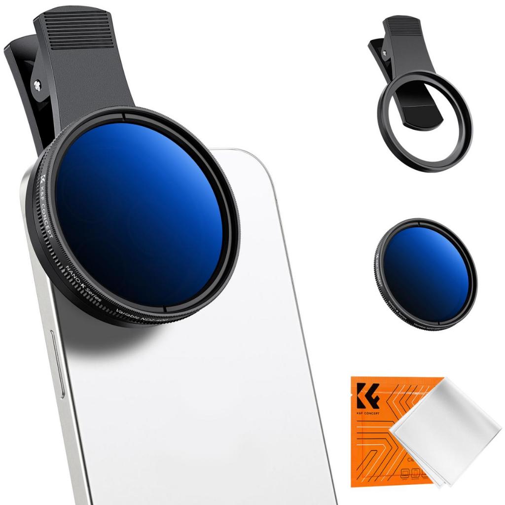 K & F Concept Clip-On ND Filter (1-9 stops) Para Todos Os Telefones E Lentes De Câmera De 52mm Filtro De Densidade Neutra Ajustável Compatível Com O Móvel Do iPhone