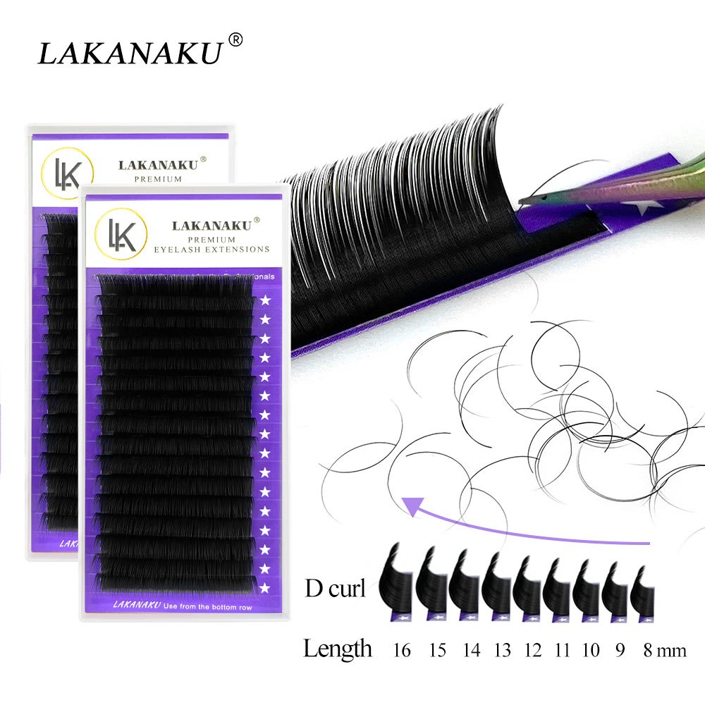 Lakanaku 16Rows C D Curl Faux Mink Extensão De Cílios Simples 0.05 0.07 8-18mm Natural Premium Individual Falsos