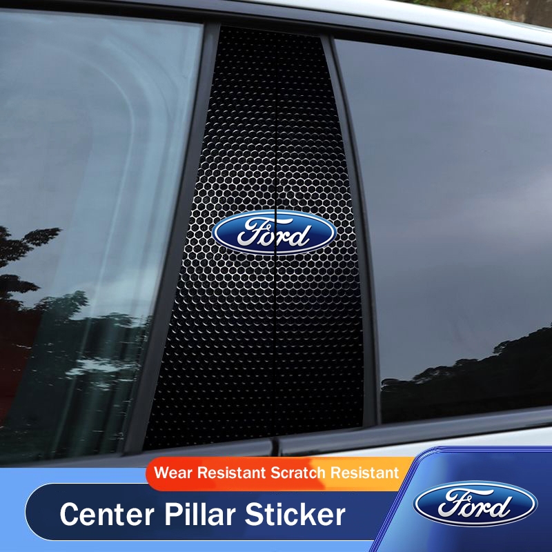 2Pcs Apto Para O Ford Fiesta Mondeo Explorer Kuga Ranger Everest Ecosport Diamond Grid Textura 3D PET Pilar Porta Do Carro Acessórios A Tampa Da Janela Decalque