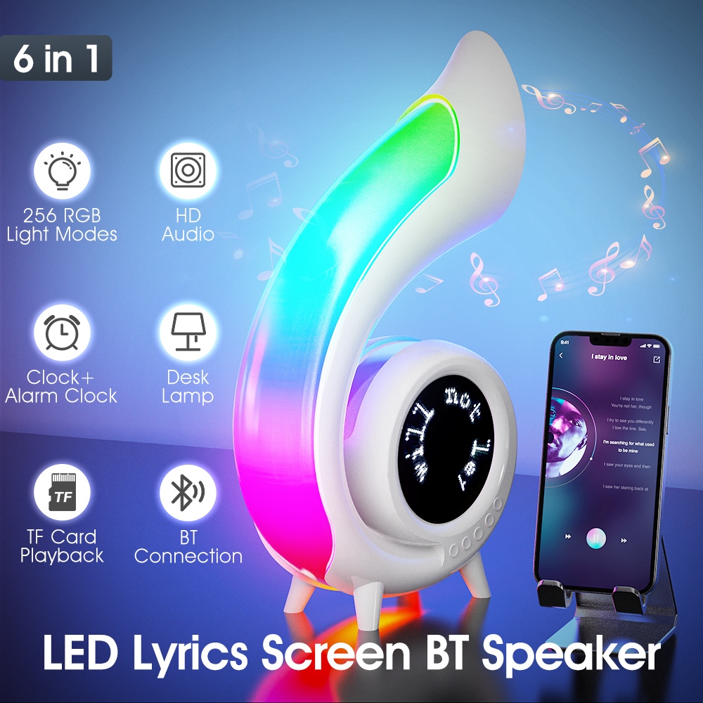 SMATRUL Alto-Falante Bluetooth Multifuncional Com Visor LED De Letras , Lâmpada Abismo RGB Colorful Atmosphere Lamp De Mesa , Relógio Despertador , Espelho De Maquiagem Seis Em Um