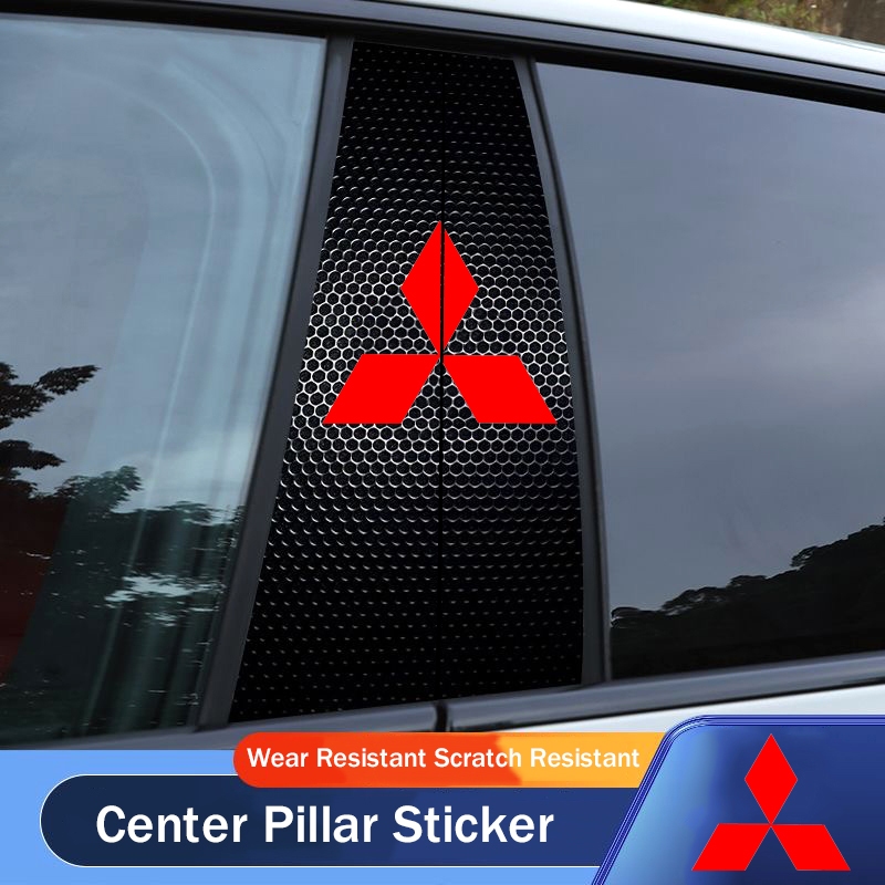 [2PCS] PET Padrão De Grade Diamantada Janela De Carro Pilares B Moldagem De Adesivos De Estilo Para Mitsubishi X-pander Lancer Pajero L200 L300 Triton
