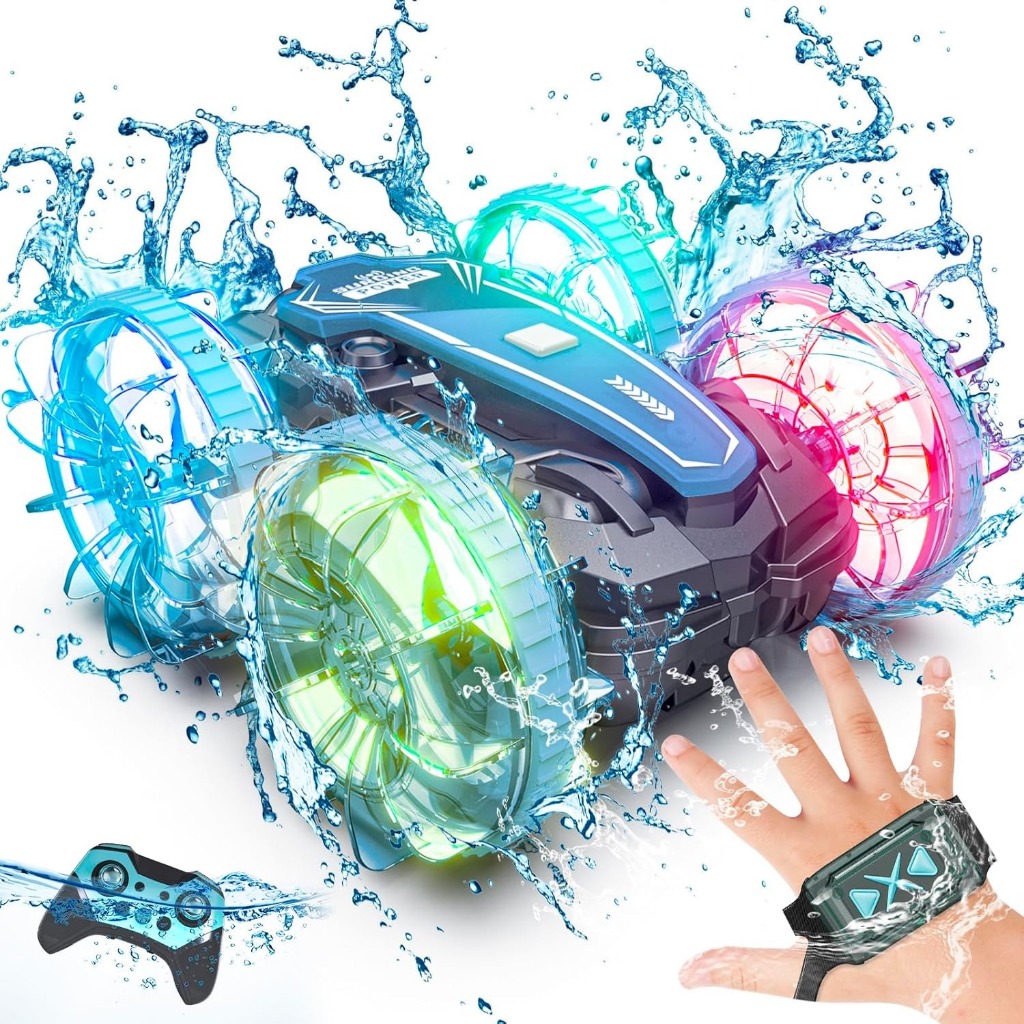 Tecnock Barco De Controle Remoto Anfíbio Carro , 4WD Gesto RC Com À Prova D'água , De Acrobacia Luzes LED , Brinquedos De Bilhar Para Crianças De 8-12 Anos Presentes Meninos Meninas