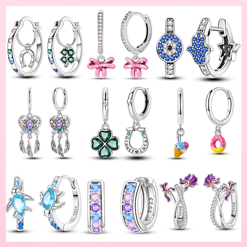 Novo 925 Sterling Silver Exquisite Four-Leaf Clover Horseshoe Hoop Brincos De Quatro Folhas Noivado Jóias De Casamento em Oferta na Shopee